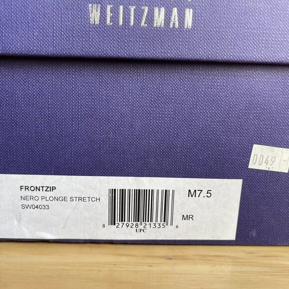 NIB $595 STUART WEITZMAN Front Zip Black Stretch Leather Bootie Heel Boot 7.5 M - Picture 7 of 8